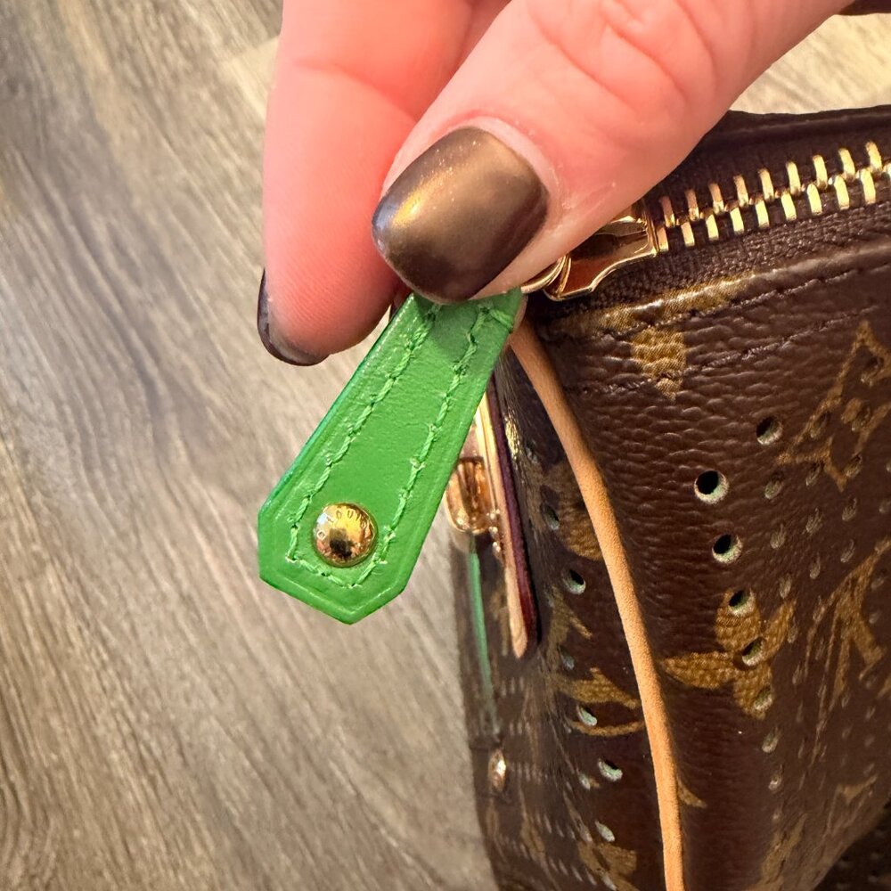 Louis Vuitton Brown Monogram Perforated Tote with Green Trim - Picture 8 of 12